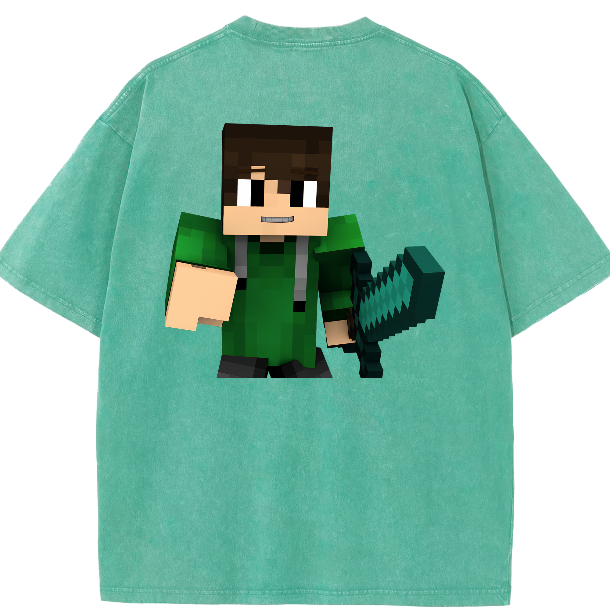 （画像用） マインクラフト ブロックの世界 Minecraft MC Block world 綿100% ヴィンテージ風 半袖Tシャツ（背面プリント）